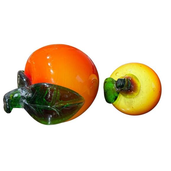 Glass Fruit Peaches Hand Blown One Large One Small READ Description - Picture 1 of 7